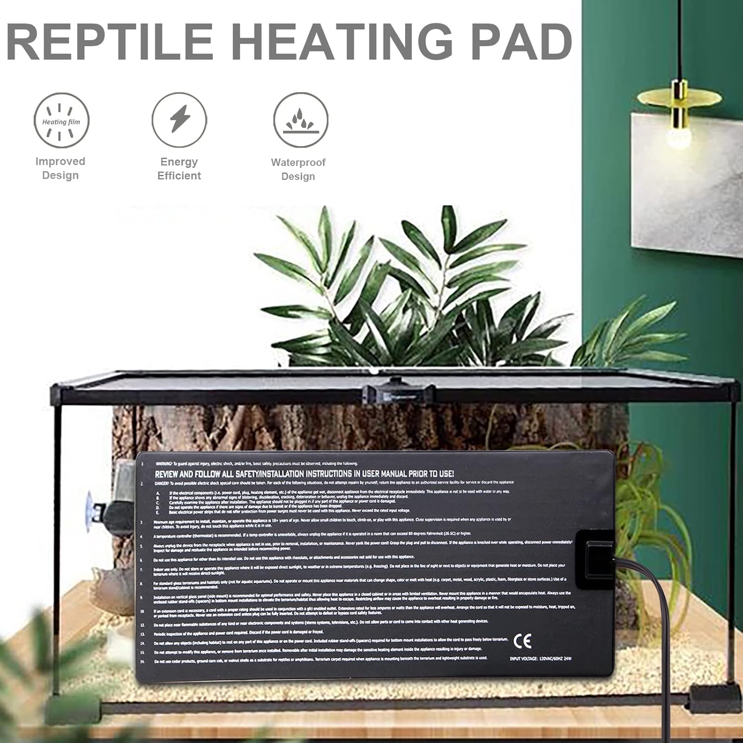 Aiicioo reptile heating pad upgraded adhesive reducing melting risk