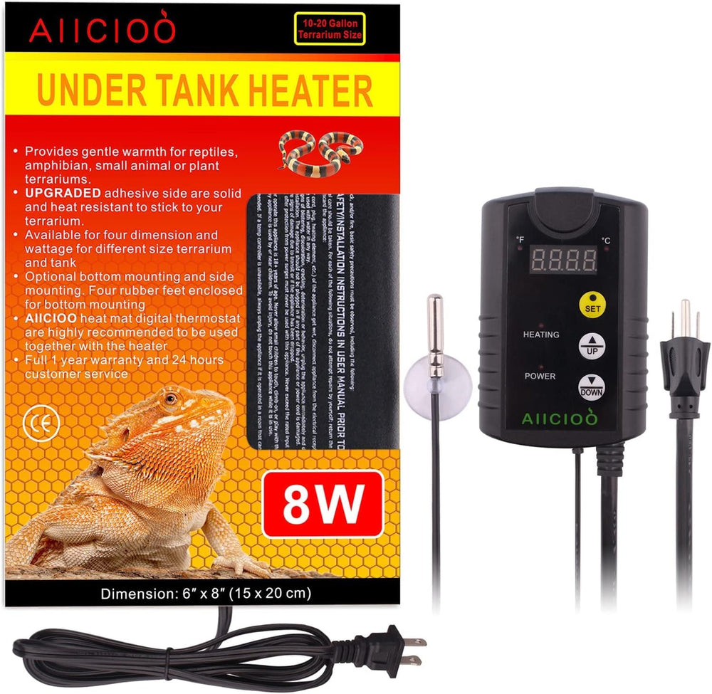 Aiicioo under-tank heater thermostat front view delivering steady terrarium warmth.