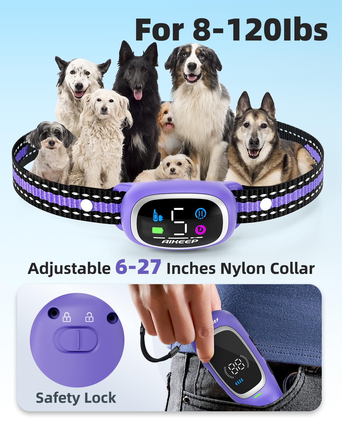 AIKEEP adjustable nylon collar fits 6-27 inches for a comfortable fit.