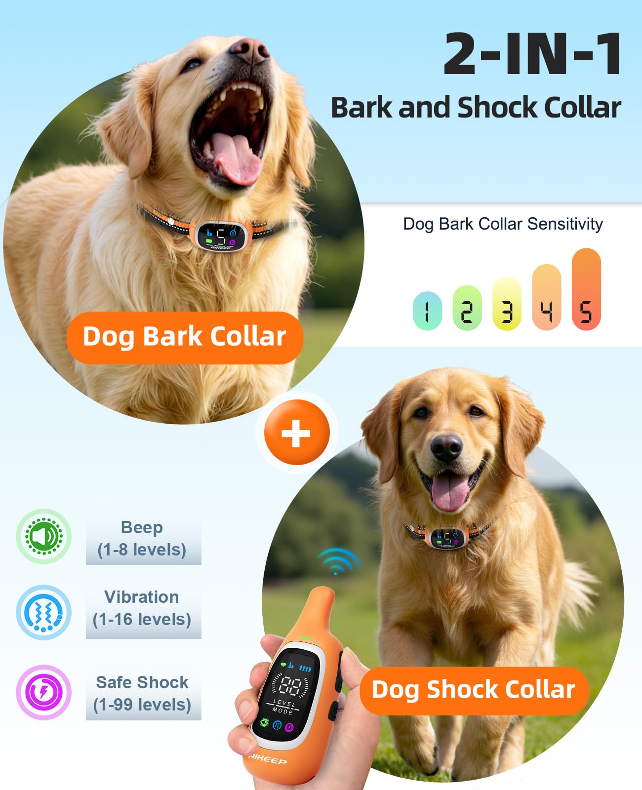 AIKEEP shock and bark modes provide regulated feedback during training sessions