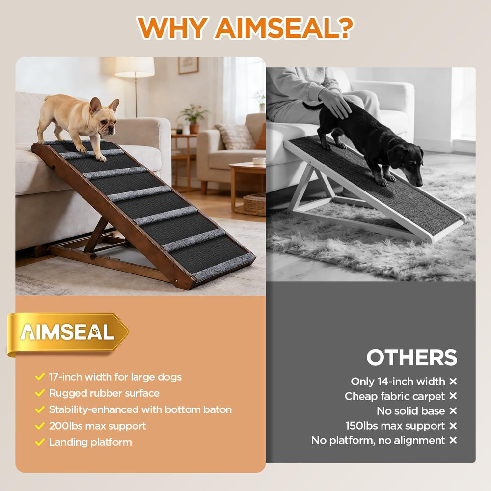 AIMSEAL Dog Ramp anti-slip feet grip floors for steady positioning on carpets or wood.