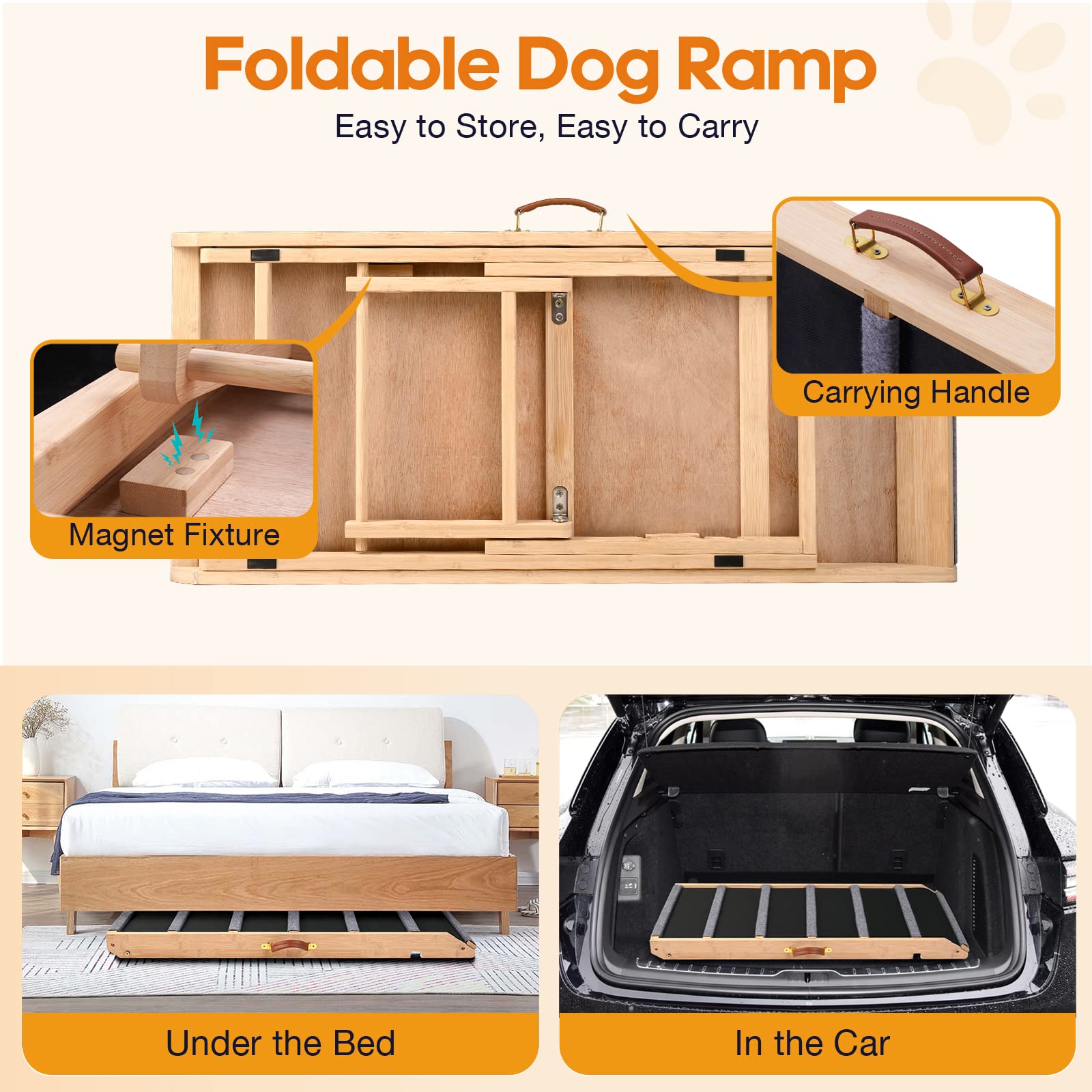 AIMSEAL dog ramp features a magnetic base to stay in place during use