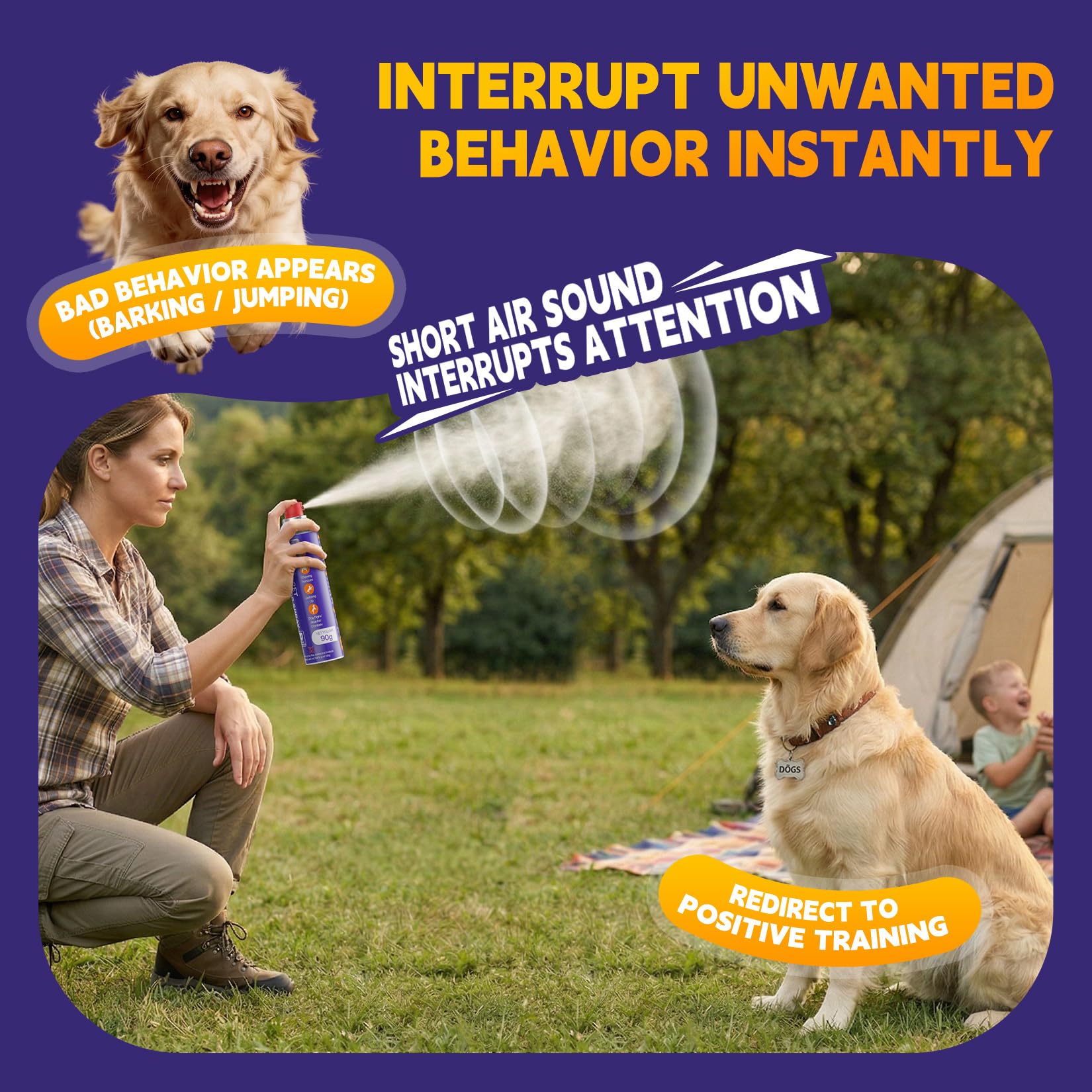 AIMSEIZE spray demonstrates distance control for unwanted behaviors.