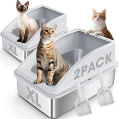 AIPERRO 2-pack stainless steel litter box with lid reduces litter scatter.