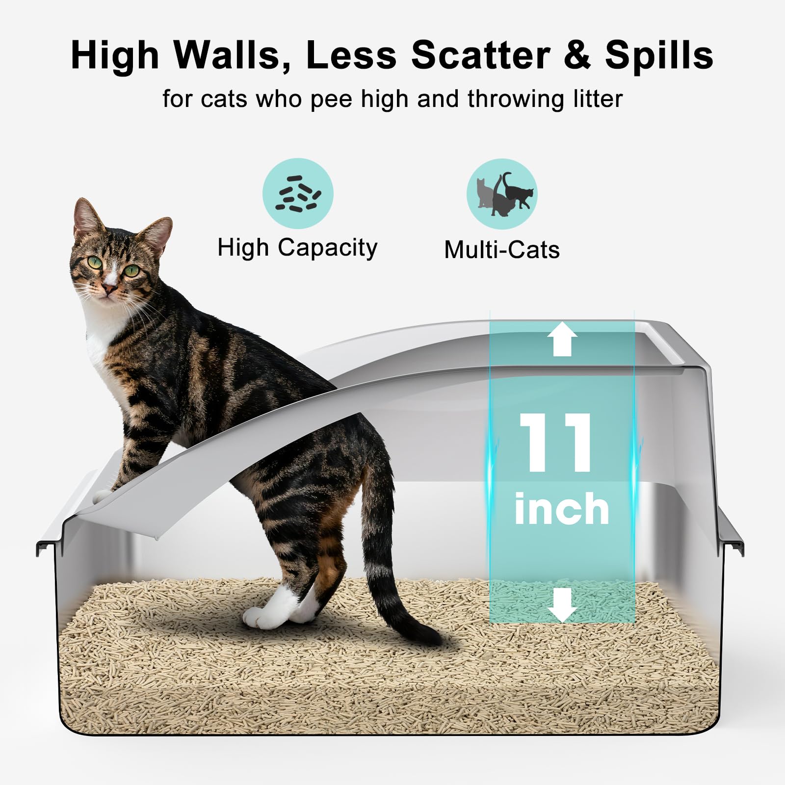 AIPERRO XL high-sided litter box prevents spills during play.