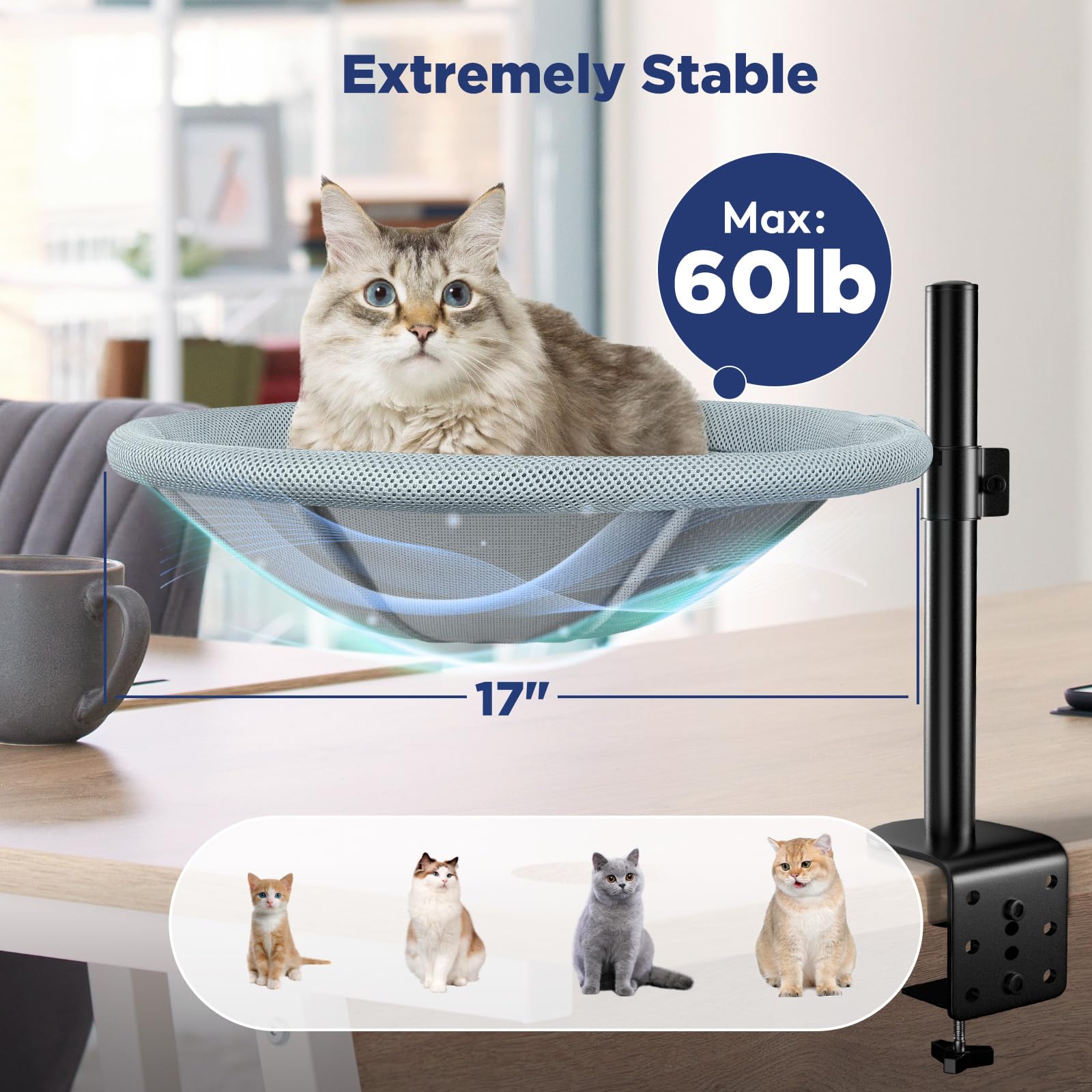 Anti-slip base helps keep the bed stable on desk surfaces.