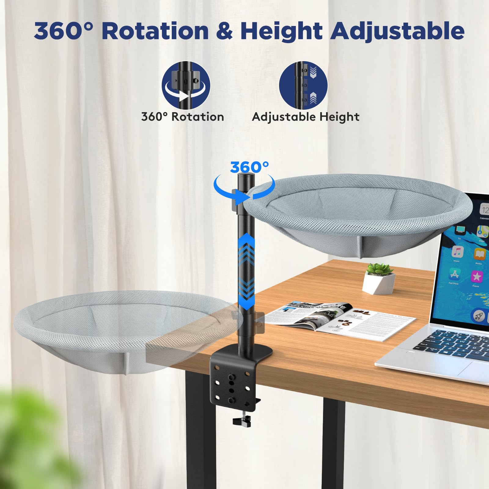 AIPERRO Cat Desk Bed height adjustable up to 14 inches for comfy lounging.