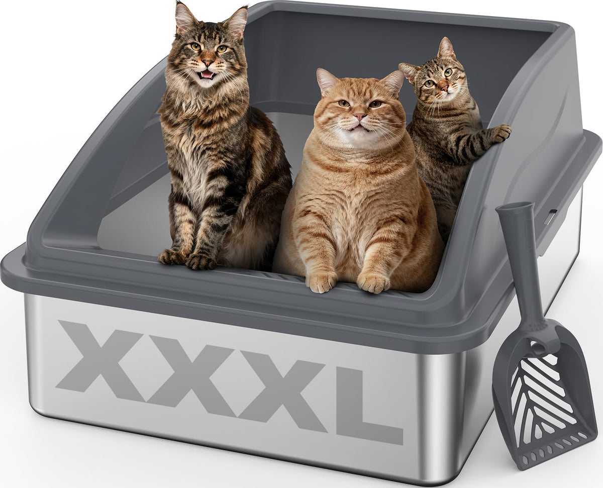 AIPERRO extra-large stainless steel litter box interior view for big cats.