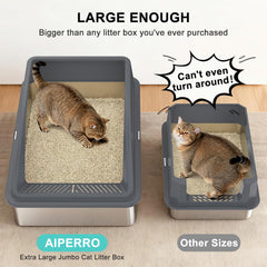 AIPERRO stainless steel litter box with high-sided lid for containment.