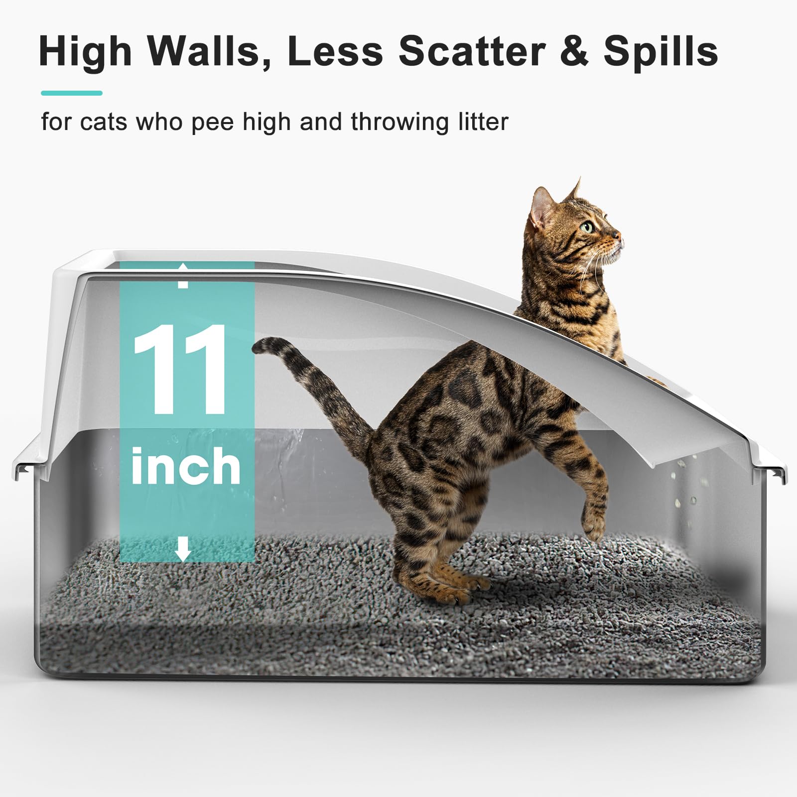 AIPERRO high-sides litter box front view showing containment