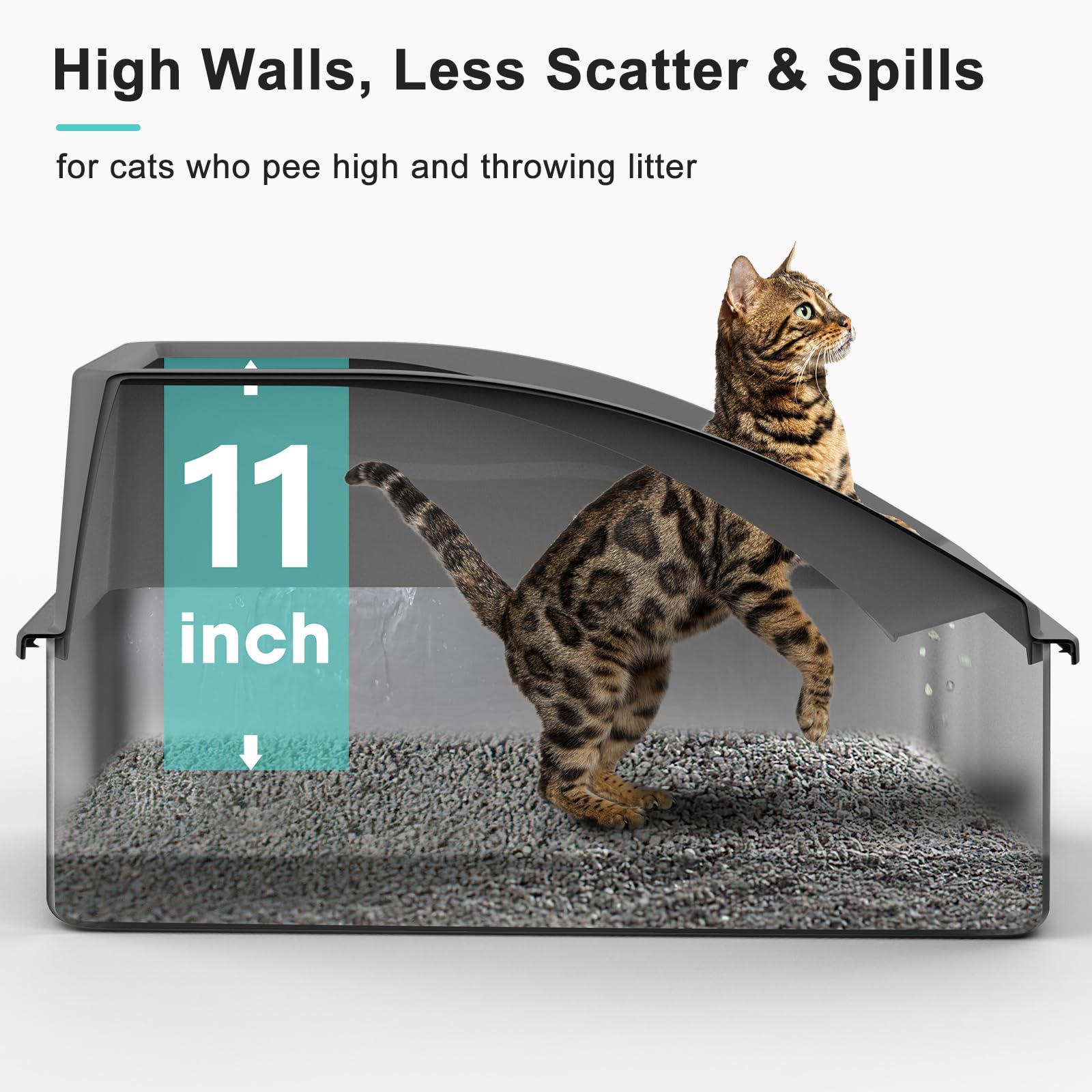 AIPERRO high-sides litter box keeps waste inside and simplifies cleaning.