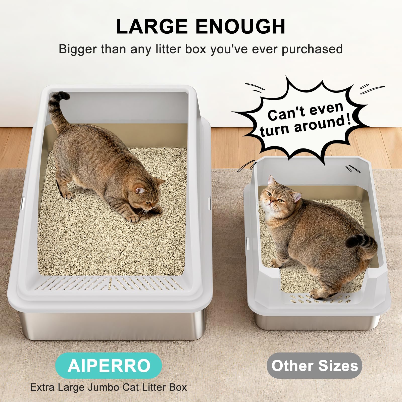 AIPERRO jumbo multi-cat litter box interior provides space for multiple cats.