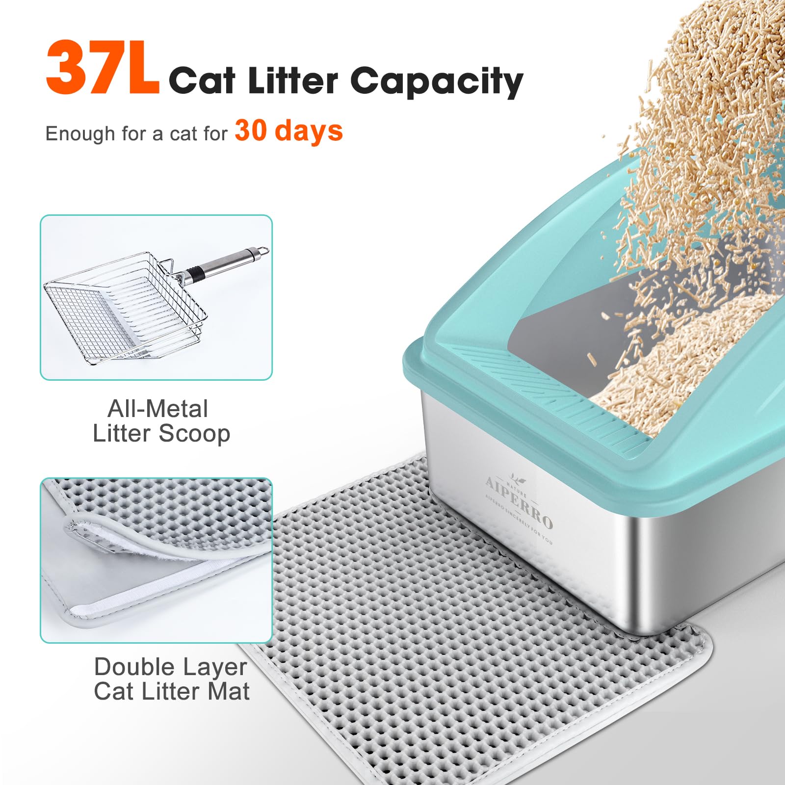 AIPERRO all-metal scoop with hooks for easy storage.