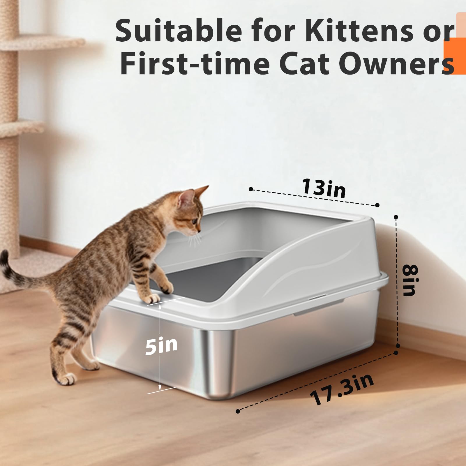 AIPERRO small-cat litter box with low-entry allows easy access for older or injured pets.
