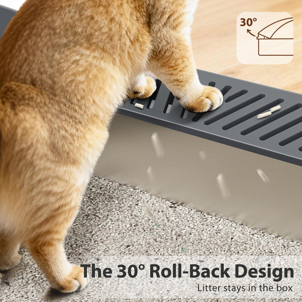 AIPERRO stainless steel litter box includes scoop for easy cleanup.
