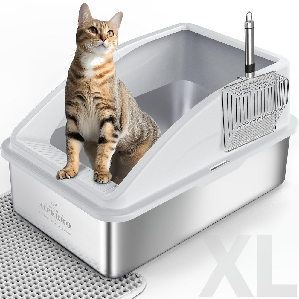 AIPERRO stainless steel XL litter box with lid for tidy use