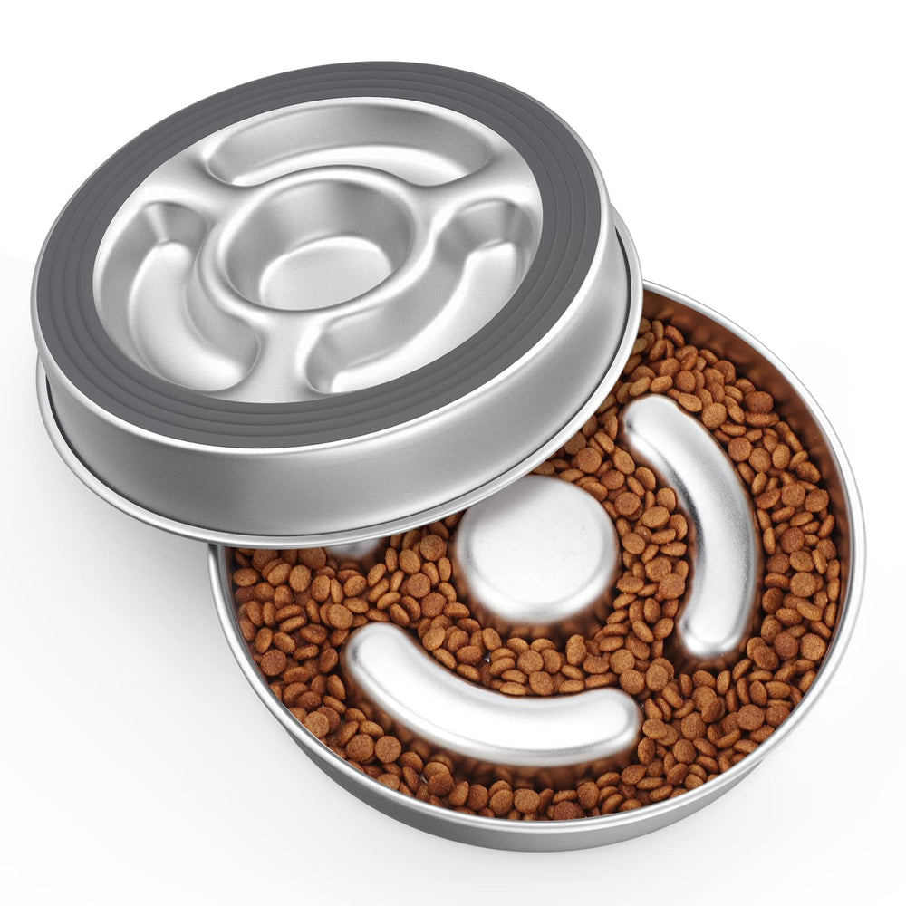 Aiperro stainless steel slow-feeder bowl with four-cup capacity for calm eating.
