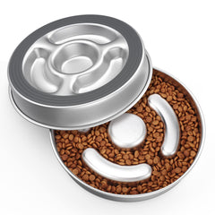Aiperro stainless steel slow-feeder bowl with four-cup capacity for calm eating.