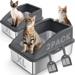 Aiperro 2-pack stainless steel enclosed litter boxes for multi-cat homes.
