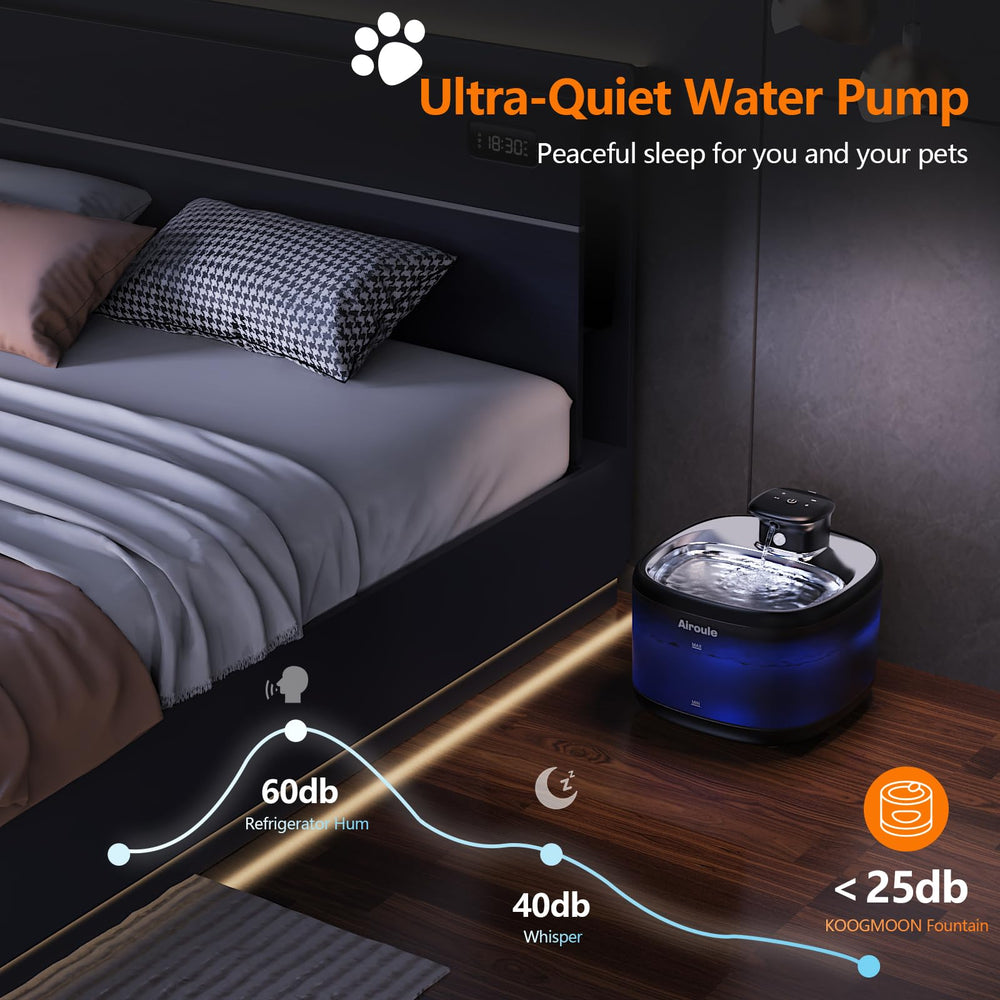 Airoule cordless pet water dispenser charging setup supports true cordless use.