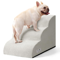 Airpanda 3-step dog stairs on couch promote stable climbing.