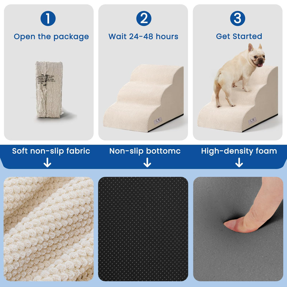 Airpanda Dog Stairs expands after vacuum-packed delivery for easy setup