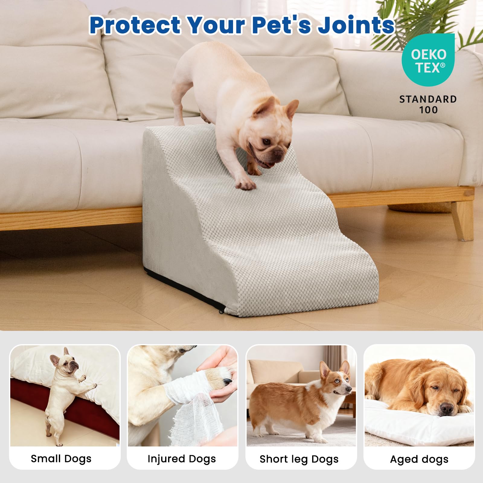 Airpanda stairs offered in 3, 4, or 5 steps to fit furniture height.
