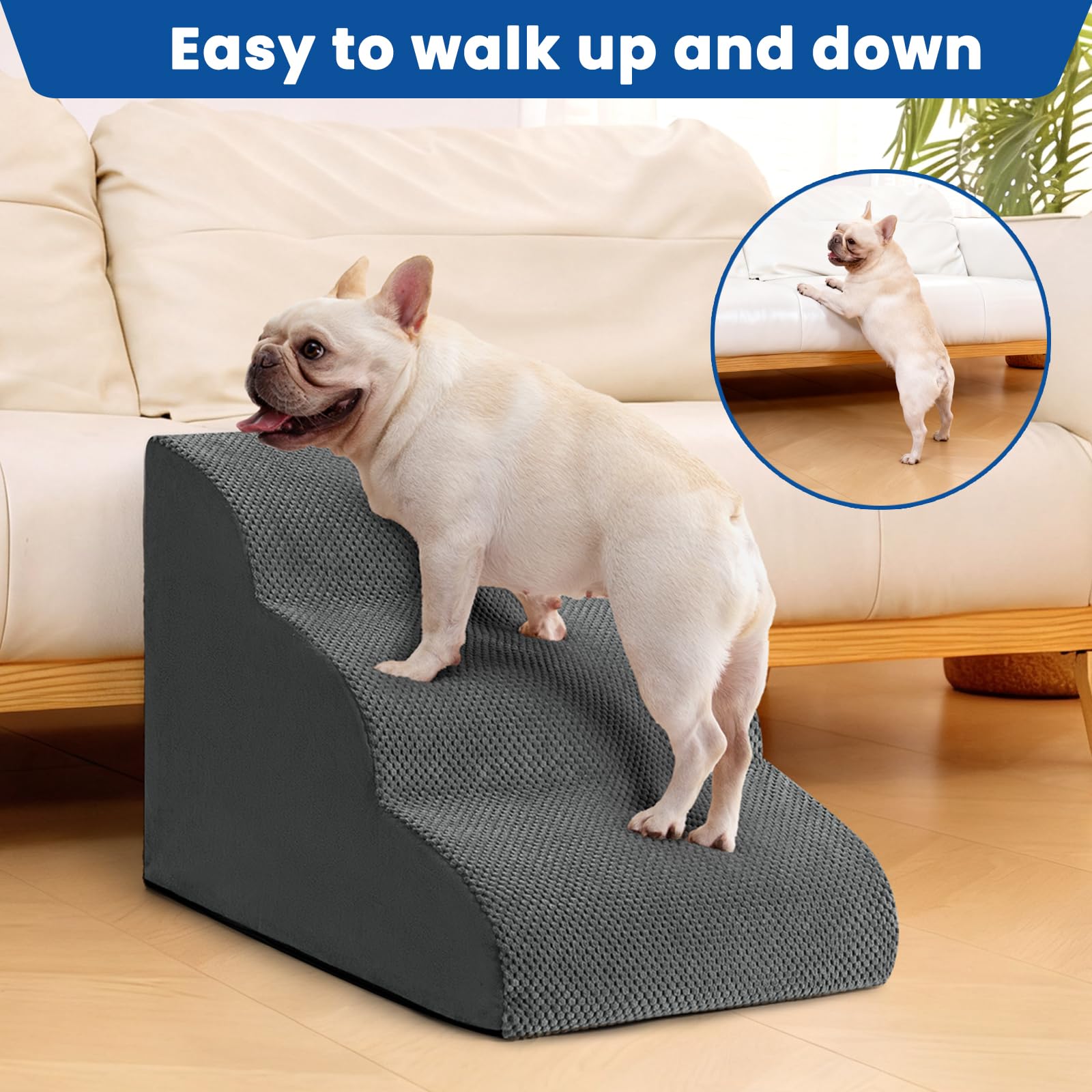 Airpanda dog stairs removable cover for easy cleaning.
