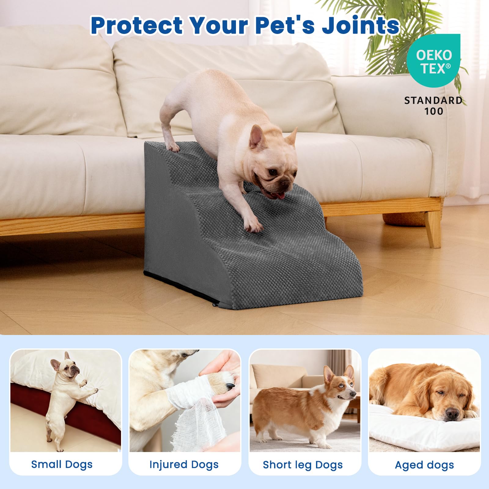 Airpanda dog stairs three-step design suitable for low furniture.