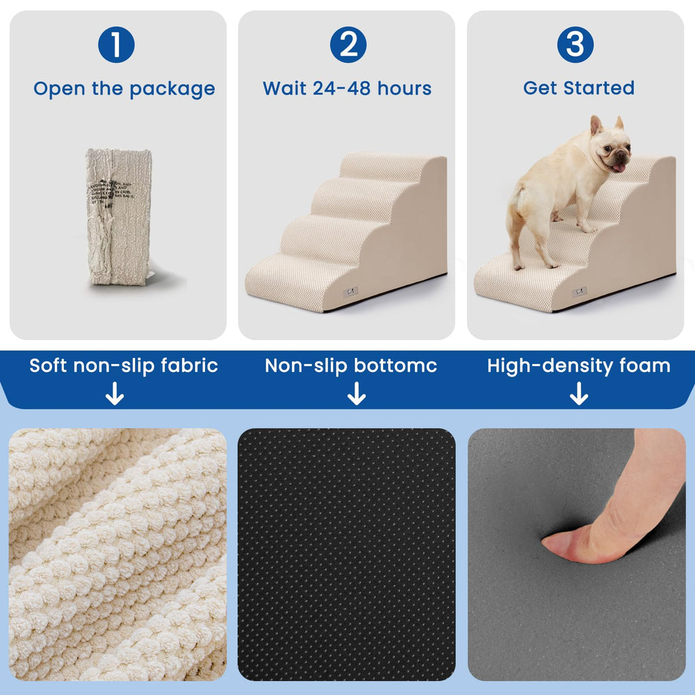 Airpanda dog steps arrive vacuum-packed and expand fully within 48 to 72 hours.