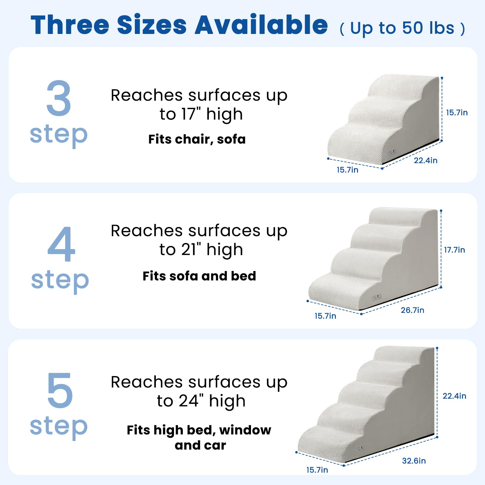 Airpanda dog steps for bed 3-step ideal for sofas and low furniture.
