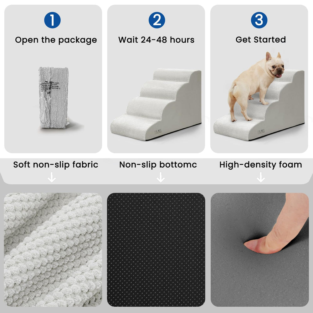 Airpanda dog steps for bed 5-step offers higher climb for tall beds.