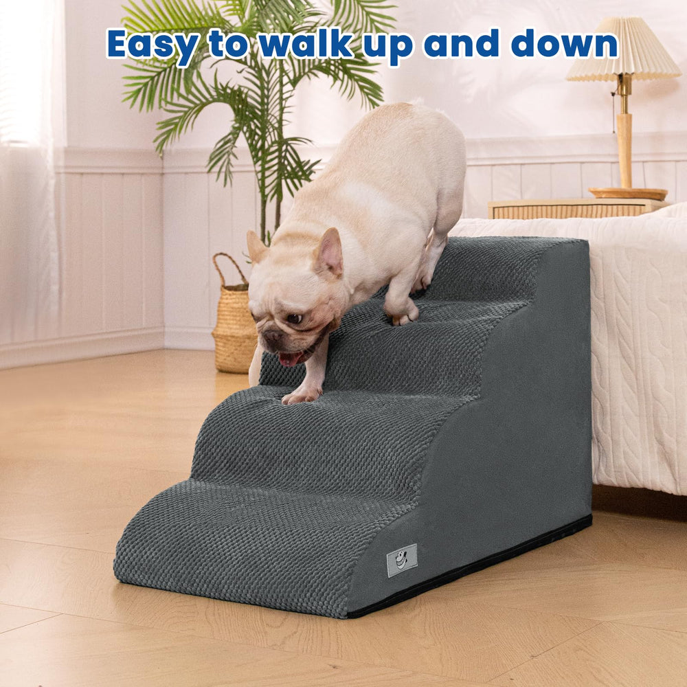 Airpanda dog steps four-step height reaches 17.7 inches for medium bed access