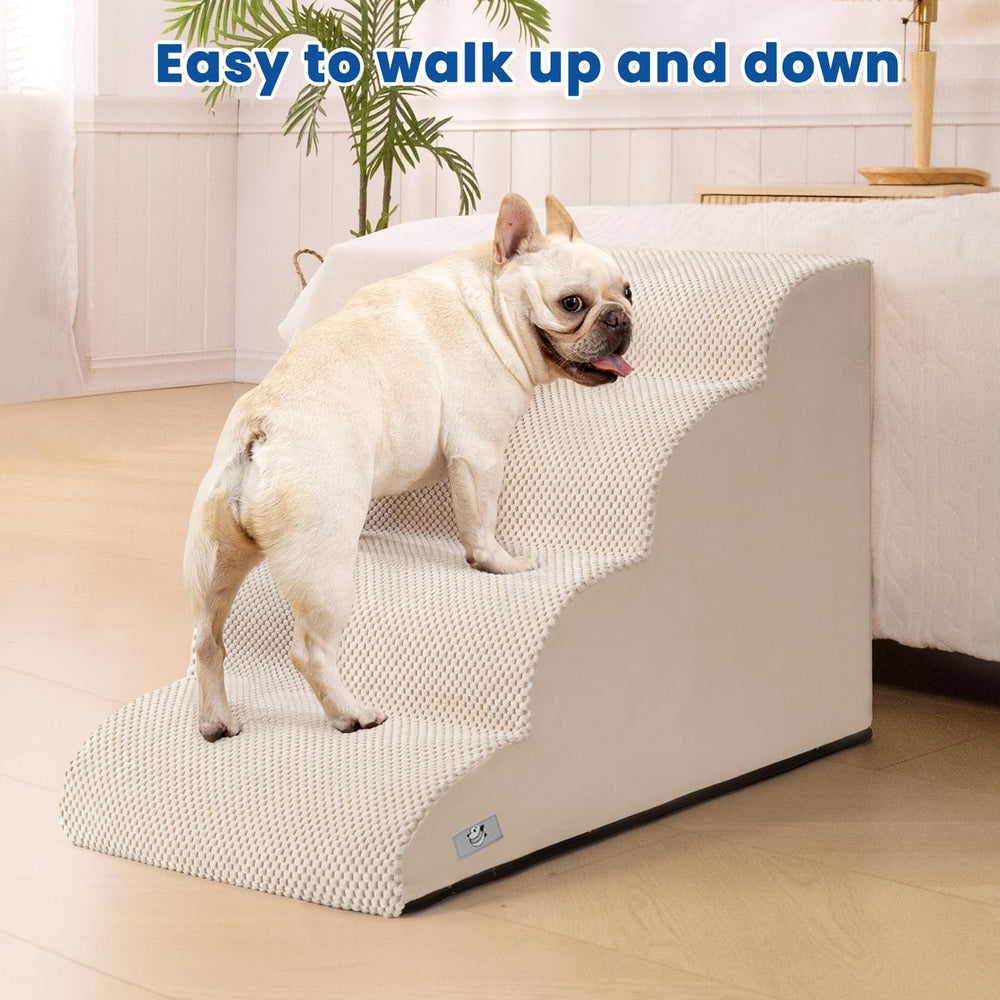 Airpanda dog steps side view shows 4-step design for medium-height furniture.
