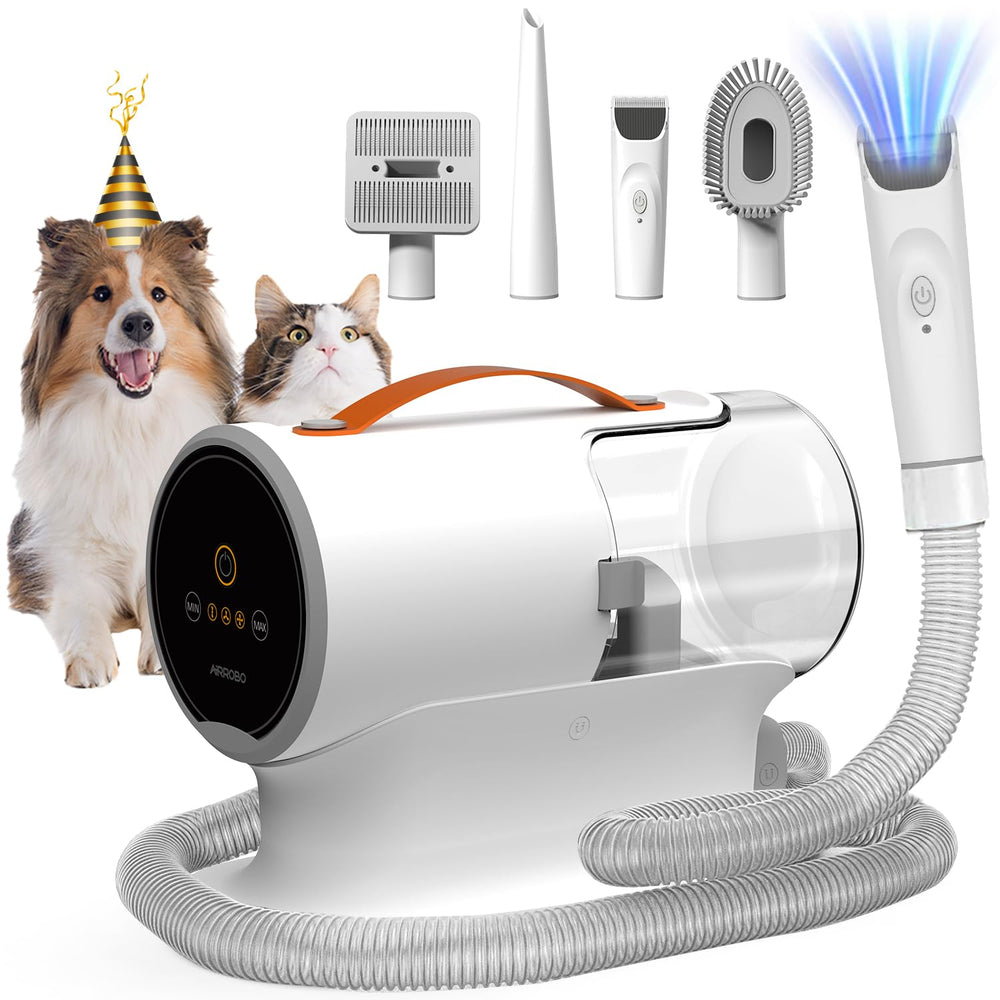 Airrobo dog grooming vacuum with 12000Pa suction capturing hair during grooming