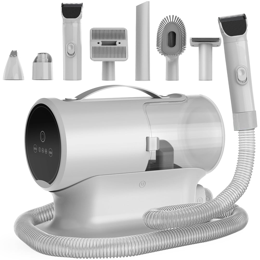AIRROBO PG100 Plus dog grooming vacuum showing 12000Pa suction for efficient hair pickup.