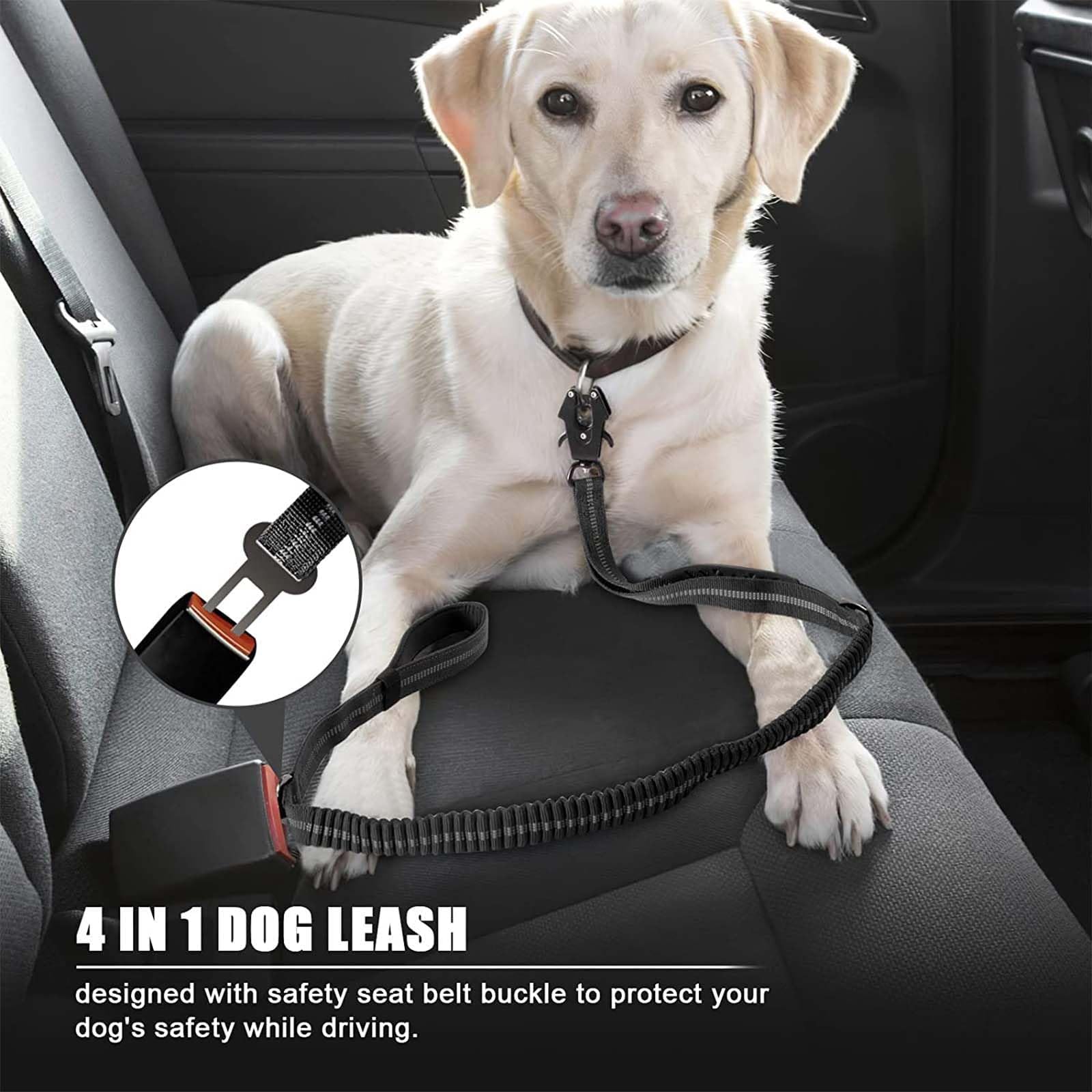 AirUIDOG seatbelt clip adds secure restraint for car travel.