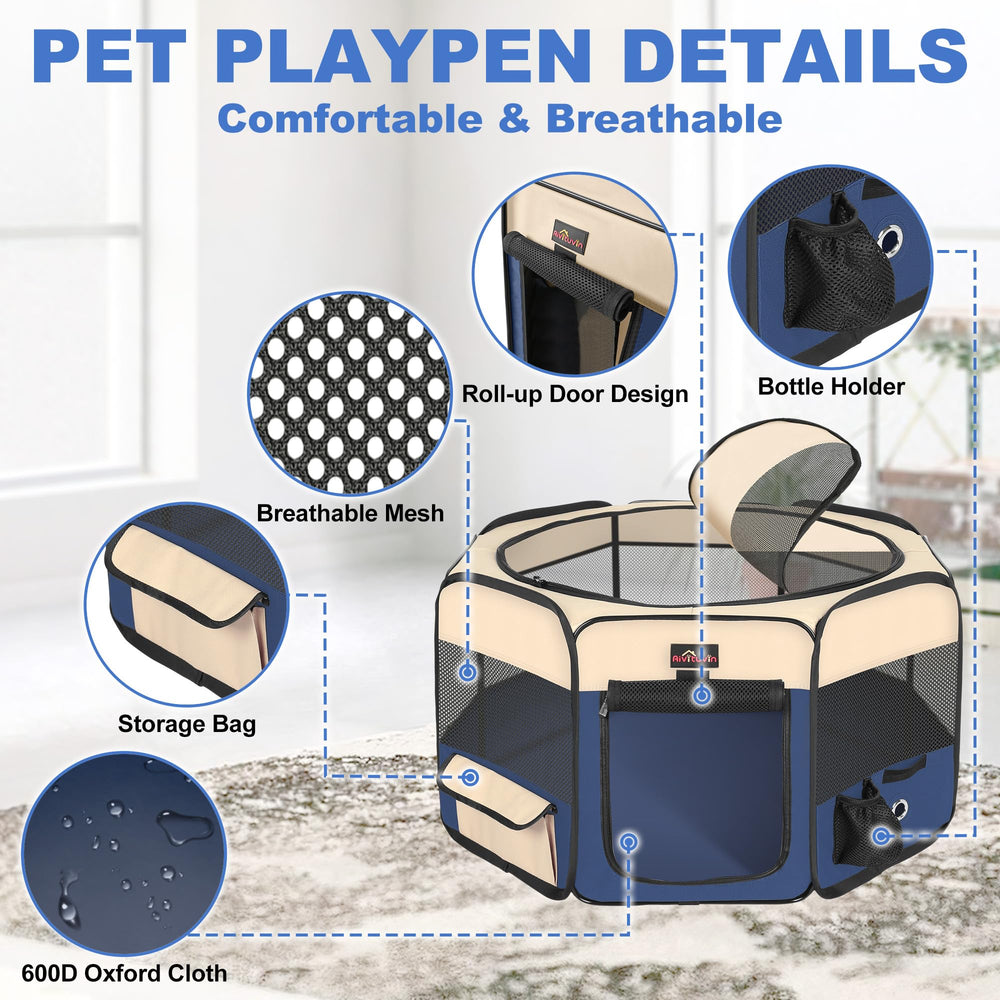 Aivituvin dog playpen with carrying bag supports portable outdoor use.