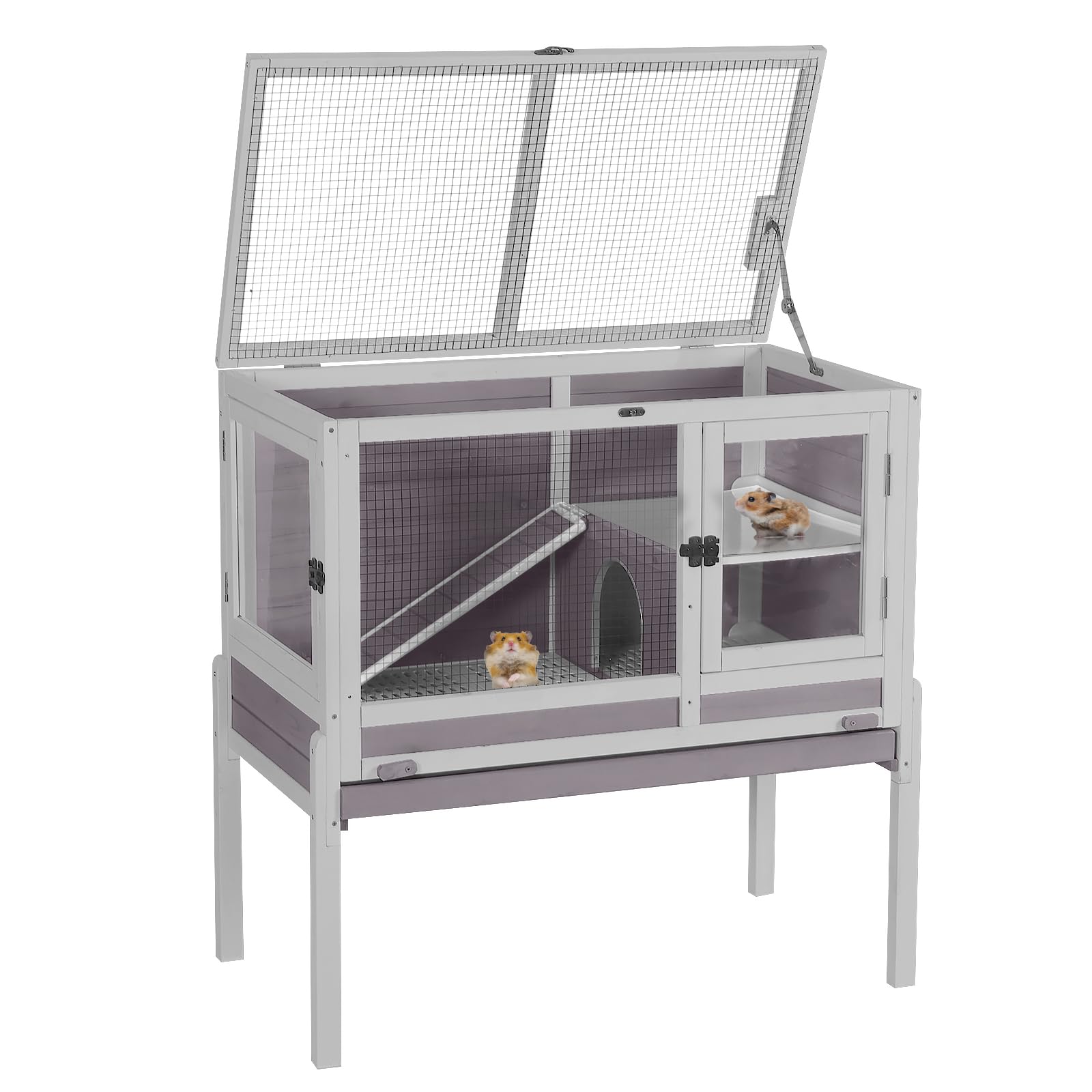 Aivituvin wooden two-story guinea pig cage for spacious play and rest.