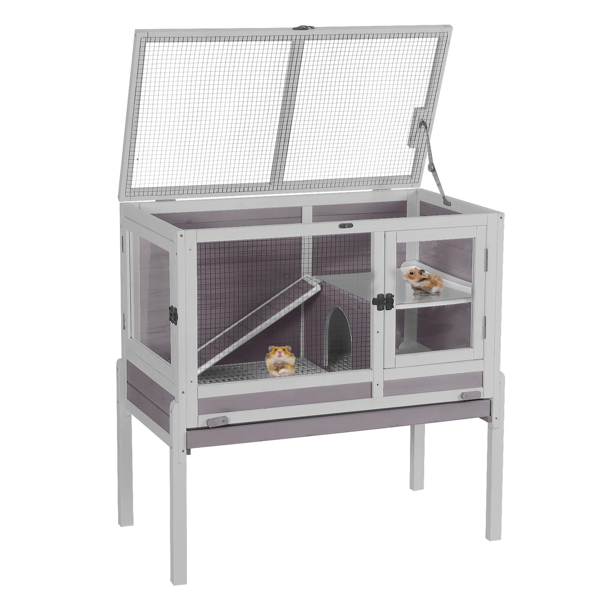 Aivituvin wooden two-story guinea pig cage for spacious play and rest.