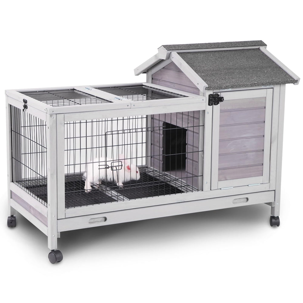 Aivituvin rabbit hutch with removable wire floor grid for safer cleaning