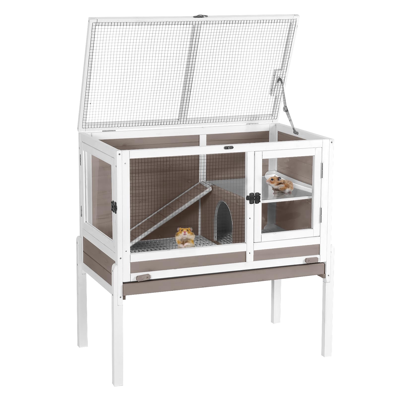 Aivituvin wooden guinea pig cage two-story layout offers spacious play area.