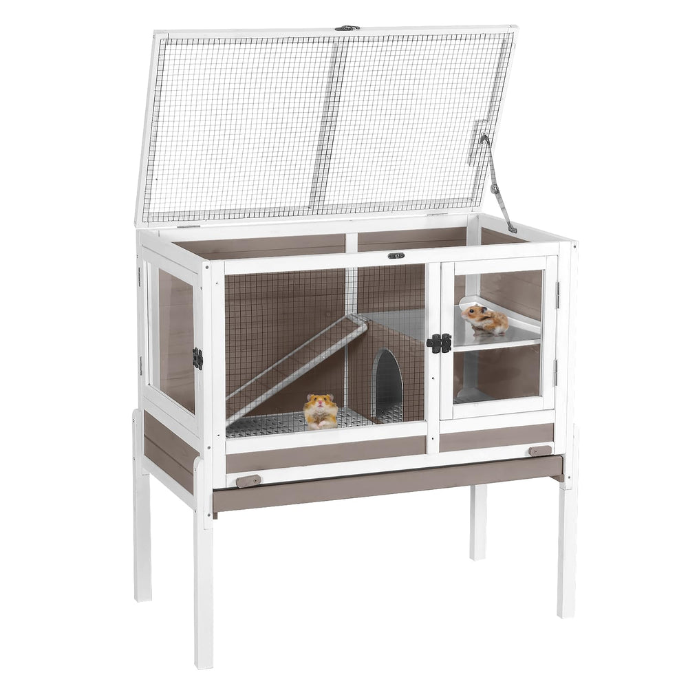 Aivituvin wooden guinea pig cage two-story layout offers spacious play area.