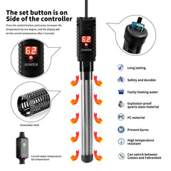 AIWEK aquarium heater with digital LED display enables quick temperature monitoring.