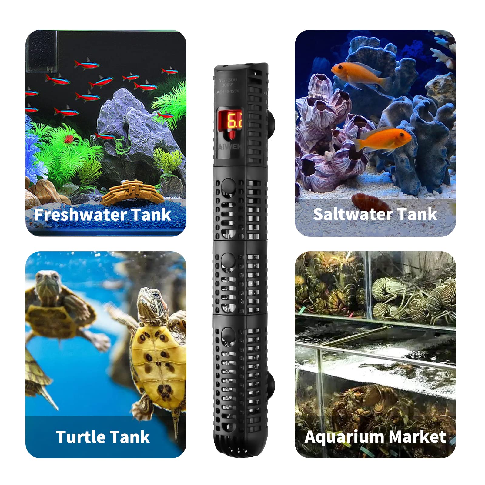 AIWEK aquarium heater in-use illustrates safe, steady warmth in a home aquarium.
