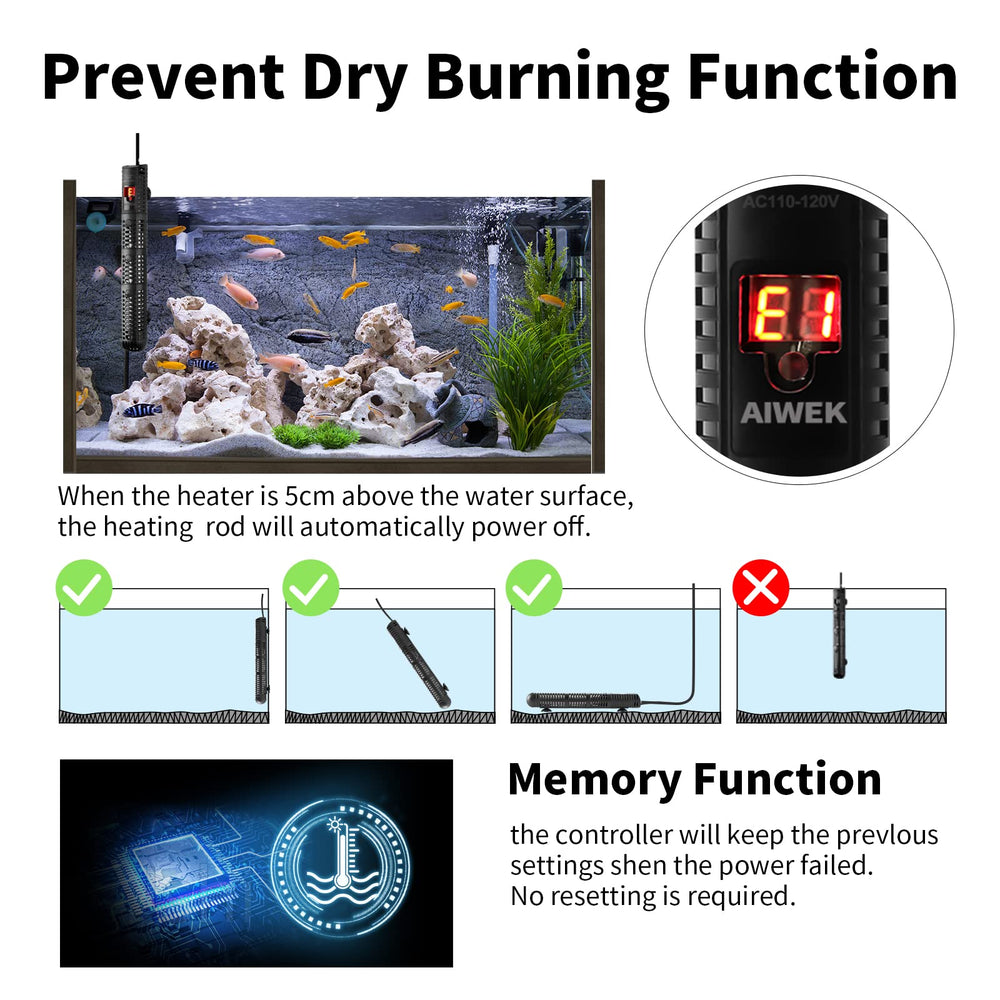 AIWEK aquarium heater temperature control panel allows precise, stable warmth.