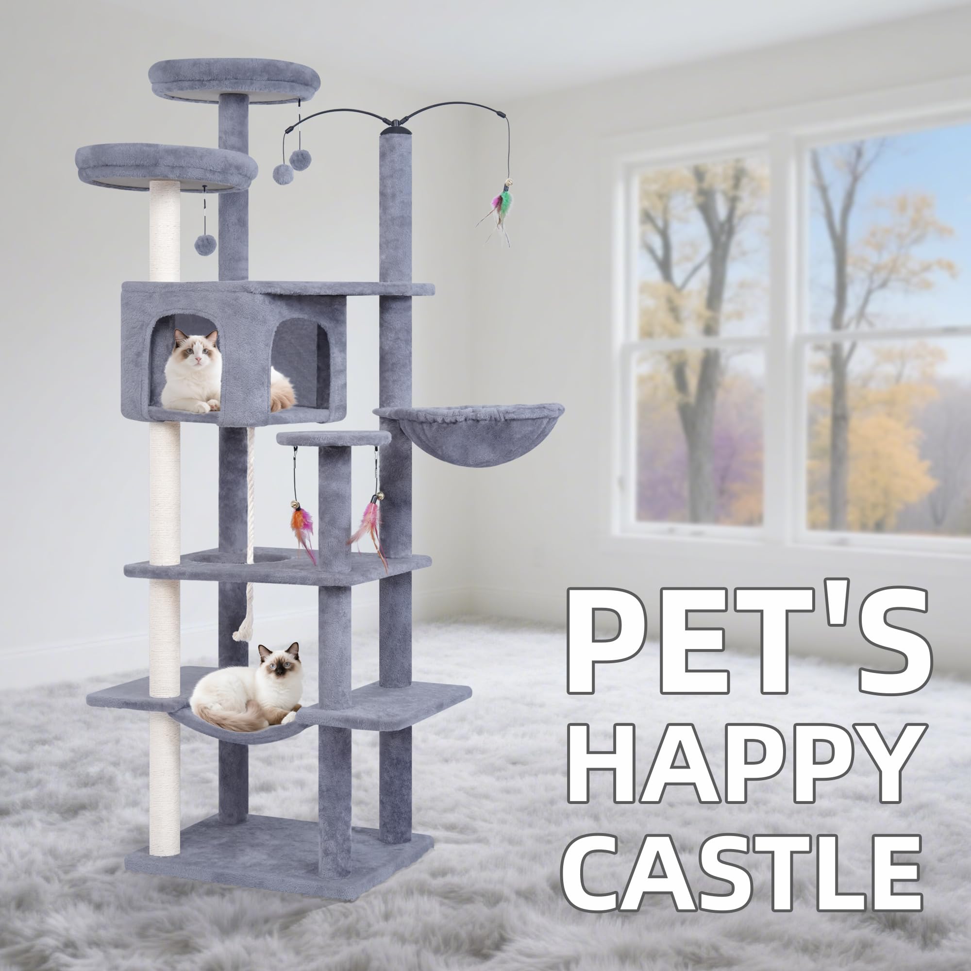 AIWIKIDE Big Cat Tree hammock and perch invite lounging and observation from above.
