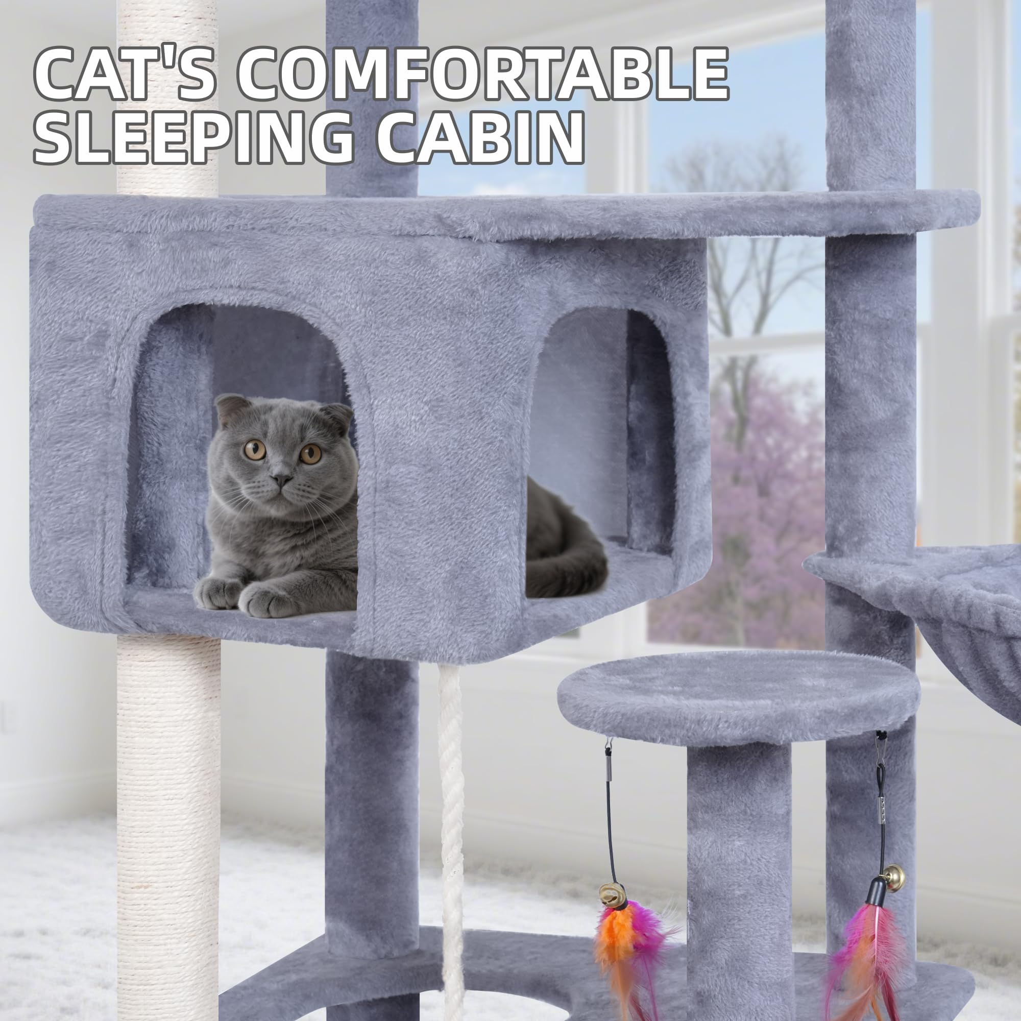 AIWIKIDE Big Cat Tree rotating toy stimulates interactive play sessions.