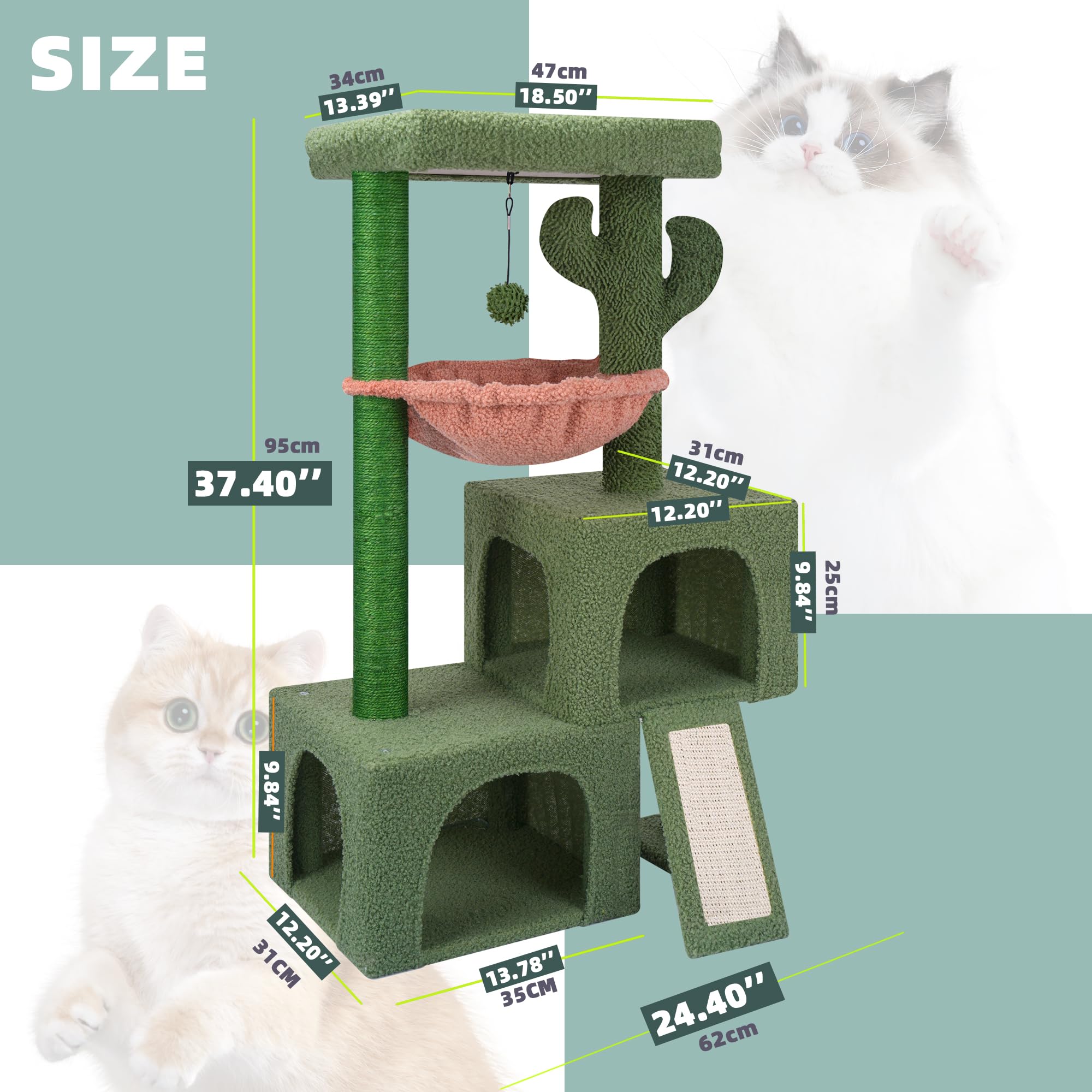 AIWIKIDE cactus cat tree twin condos offer cozy hiding spaces for two cats.
