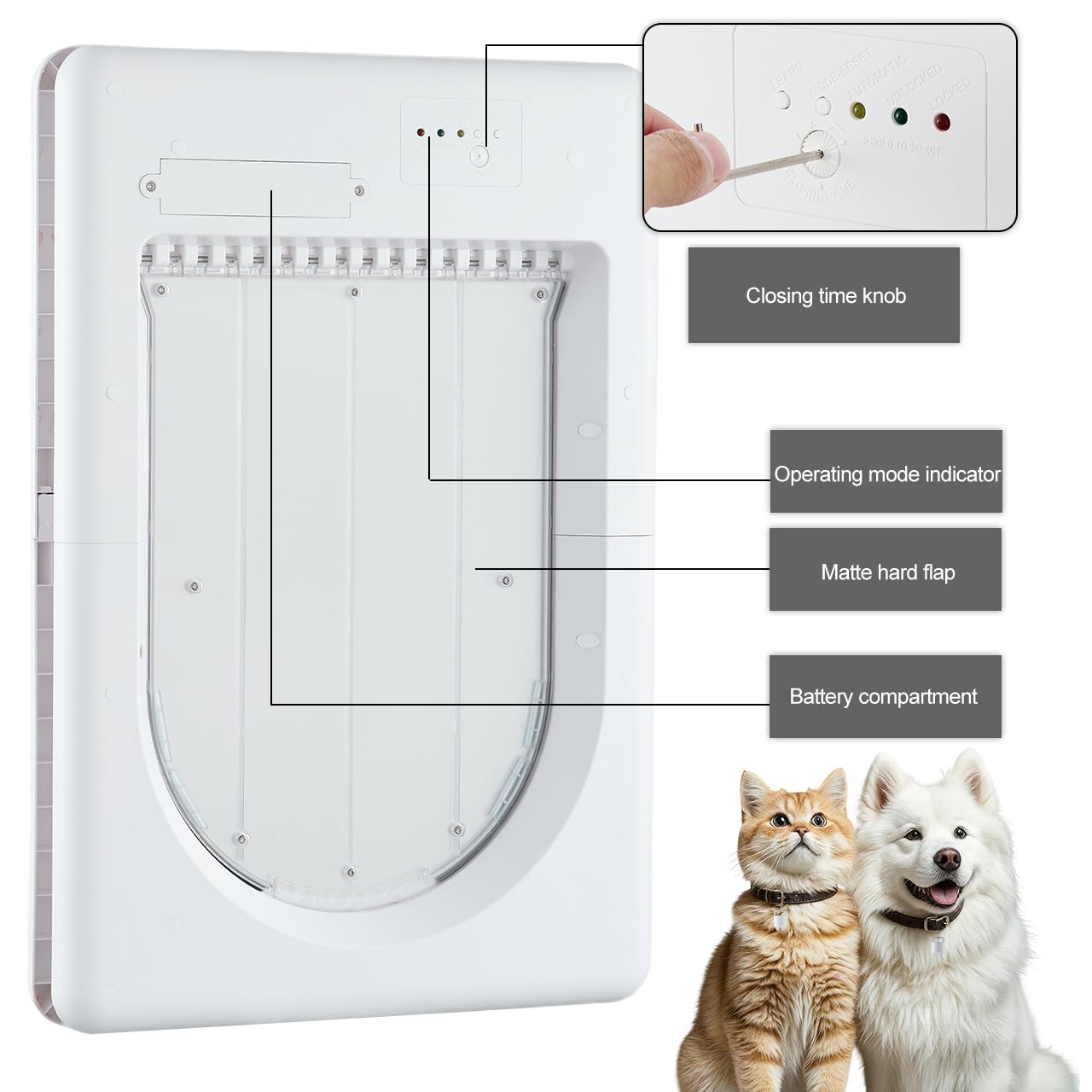 AJKJ Smart Pet Door battery compartment keeps power accessible for daily use.